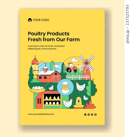 Vertical Poster Poultry Farm Flat Cartoon Hand Drawn Background Illustration 137325793