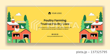 Flat Cartoon Hand Drawn Poultry Farm Social Media Cover Background Illustration 137325795