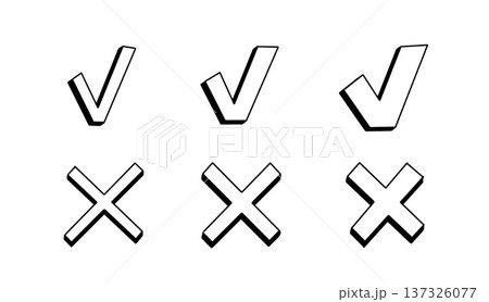 Check marks hand drawn doodle vector set. 137326077