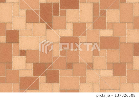Terracotta interlocking rectangular stone tile floor texture for outdoor patio and garden design 137326309