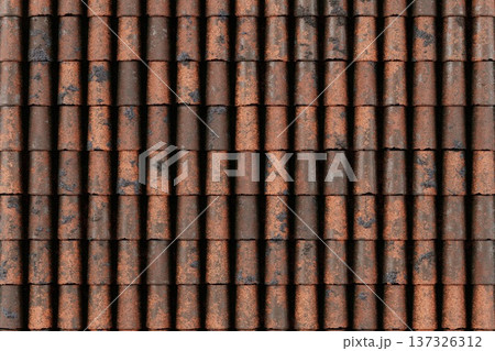 Red Mediterranean clay roof tile texture top view for traditional architecture and house construction 137326312