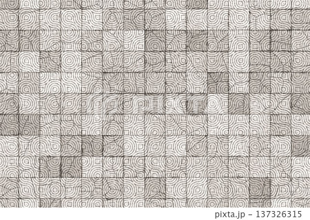 Grey geometric circular pattern ceramic tile texture top view with cracked weathered stone surface Grey geometric circular pattern ceramic tile texture top view with cracked weathered stone surface 137326315