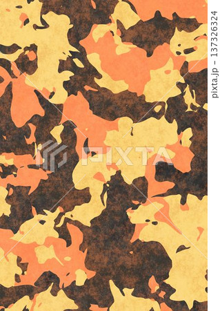 Camouflage pattern texture with orange yellow and dark brown spots for military design. 137326324
