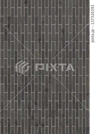 Modern dark grey brick wall texture with horizontal linear tiles for minimalist architectural exterior design backdrop. Modern dark grey brick wall texture with horizontal linear tiles for minimalist architectural exterior design backdrop. 137326391