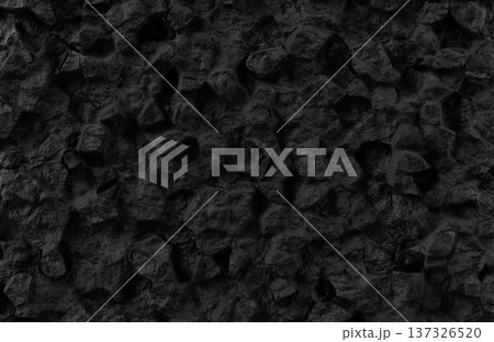 Large black stone rock texture background with coarse uneven surface for natural mountain cliff effect. 137326520