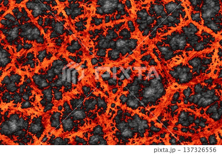 Cracked Volcanic Lava Crust Surface with Glowing Magma Fire Underneath. 137326556