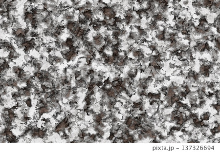 Heavily distressed grunge texture with peeling white paint over dark rust. 137326694
