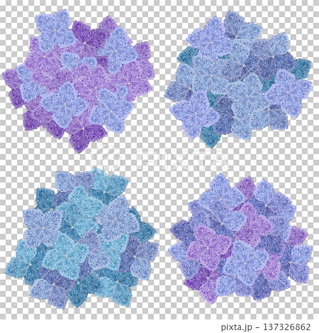 [Hydrangea one-point set] Hand-embroidered illustration material 137326862