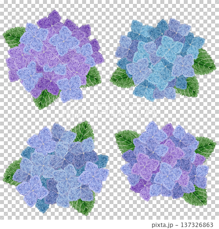 [Hydrangea one-point set] Hand-embroidered illustration material 137326863