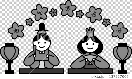 ひな祭りのモノクロイラスト ひな祭りのモノクロイラスト 137327005