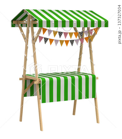 Wooden market stall display stand isolated on white background - 3d illustration 137327034