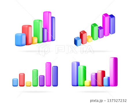 Four sets of colorful 3d bar graphs 137327232