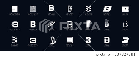 Letter B Logo Collection in Futuristic Tech Style, Modern Geometric Minimalist Creative Branding for Business Identity Design. Monogram Set for Startups, Businesses, Companies. Vector Illustration Letter B Logo Collection in Futuristic Tech Style, Modern Geometric Minimalist Creative Branding for Business Identity Design. Monogram Set for Startups, Businesses, Companies. Vector Illustration 137327391