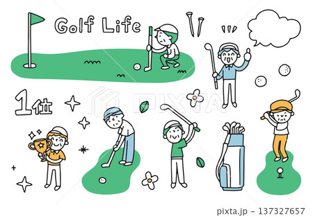 ゴルフを楽しむ年配の男性のイラストセット 137327657