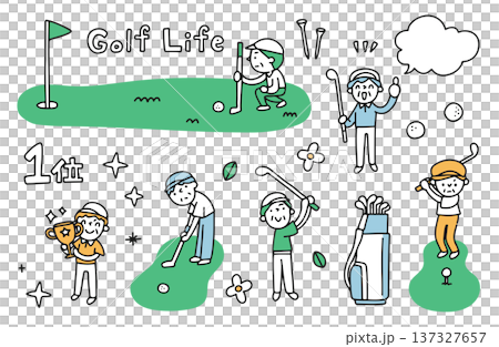 ゴルフを楽しむ年配の男性のイラストセット 137327657