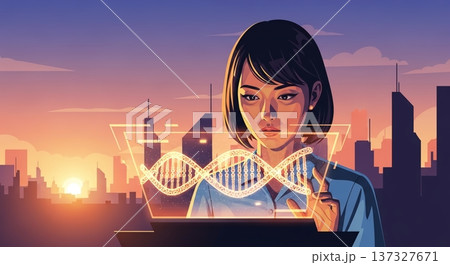 未来都市と遺伝子研究の女性 137327671