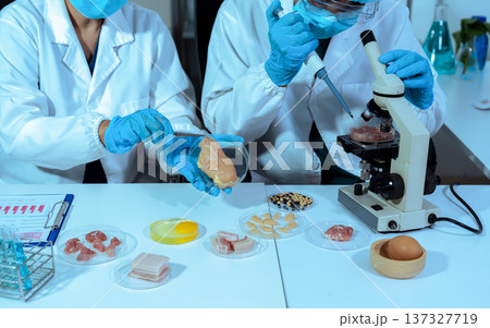 Control experts inspect the concentration of chemical residues. hazards, standard, find prohibited substances, contaminate. Control experts inspect the concentration of chemical residues. hazards, standard, find prohibited substances, contaminate. 137327719