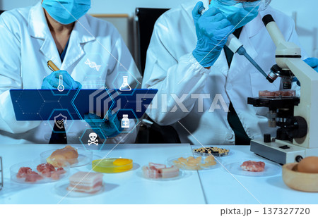 Control experts inspect the concentration of chemical residues. hazards, standard, find prohibited substances, contaminate. 137327720