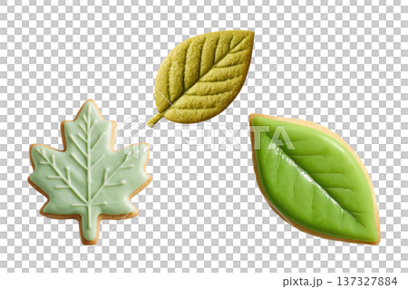 葉形餅乾組（綠色糖霜、黃綠色糖霜、抹茶餅乾）PNG 137327884