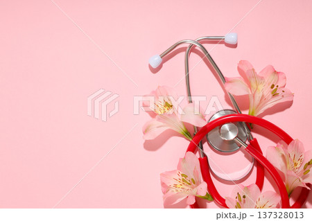 Nurses are recognized with flowers and a stethoscope Nurses are recognized with flowers and a stethoscope 137328013