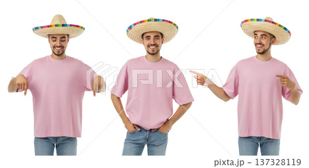 Cinco de Mayo set, Joyful young man in a sombrero celebrates, PNG 137328119