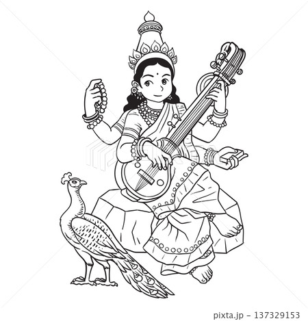 Hindu Goddess Saraswati cartoon 137329153