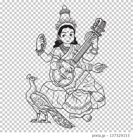 Hindu Goddess Saraswati cartoon 137329153