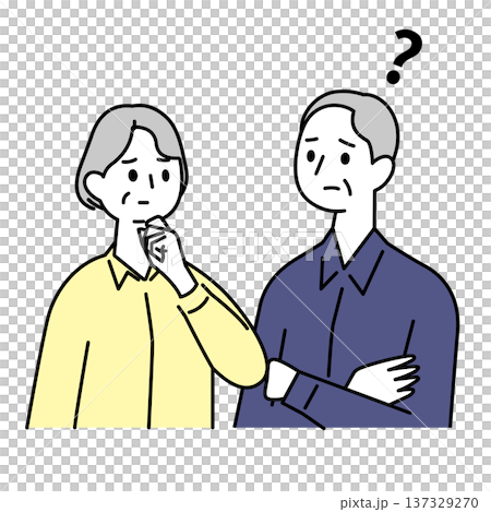 Illustration of a senior couple having doubts Illustration of a senior couple having doubts 137329270