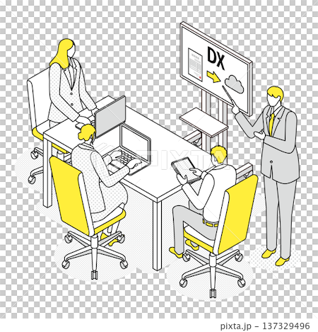 Illustration of a business meeting explaining the introduction of digital transformation Illustration of a business meeting explaining the introduction of digital transformation 137329496