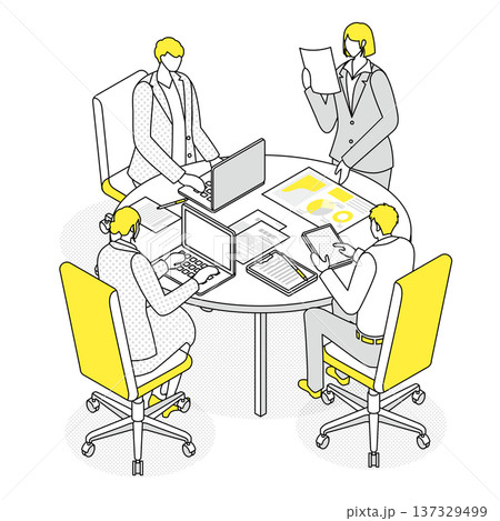 企画会議を行うビジネスチームのイラスト 137329499