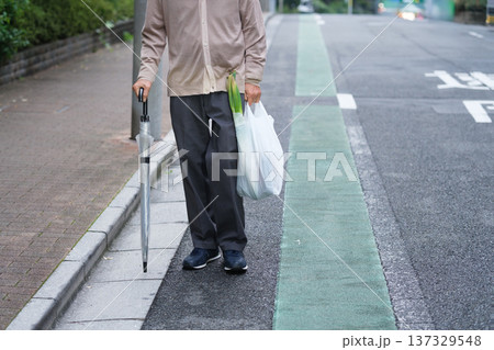 買い物帰りのシニア男性　手元 137329548