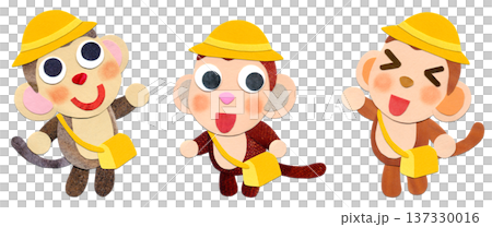 三隻小猴子去上學－拼貼人物插圖 137330016