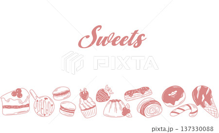 Horizontal template with hand drawn border of sweets 137330088