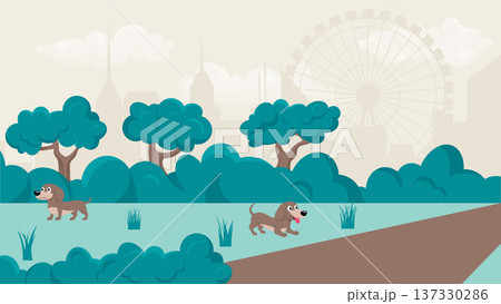 urban park and dachshund dogs urban park and dachshund dogs 137330286