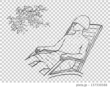 桑拿後戶外沐浴－手繪鋼筆畫，描繪一位男士在自然中休息 137330388