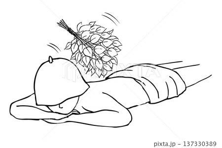 ヴィヒタでウィスキングを受ける男性の手描きペン画イラスト 137330389