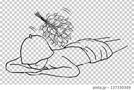 ヴィヒタでウィスキングを受ける男性の手描きペン画イラスト 137330389