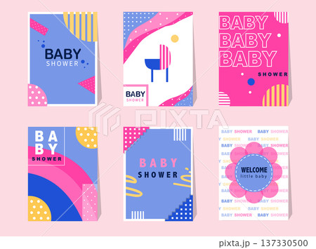 Set of baby shower invitations cards,poster,greeting,template,geometric,Vector illustrations 137330500