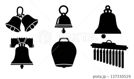Black Solid Handbell Silhouettes Set of Six on White Background 137330529