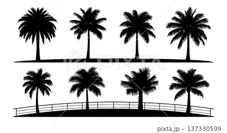Black Solid Boat Palm Tree Silhouettes Set of Six 137330599