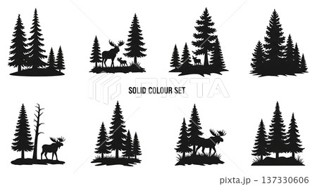 Black Solid Boreal Forest Pine Silhouettes Set of Six Black Solid Boreal Forest Pine Silhouettes Set of Six 137330606