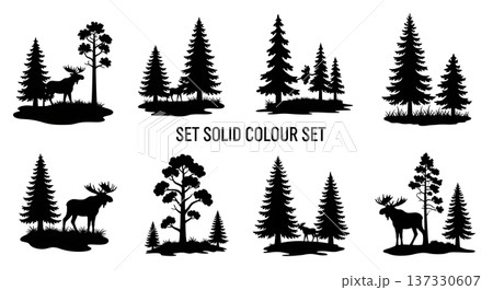 Black Solid Boreal Forest Pine Silhouettes Set of Six Black Solid Boreal Forest Pine Silhouettes Set of Six 137330607
