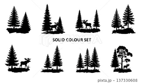 Black Solid Boreal Forest Pine Silhouettes Set of Six Black Solid Boreal Forest Pine Silhouettes Set of Six 137330608