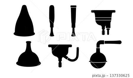 Black Solid Brass Mute Silhouettes Set of Six on White Background 137330625