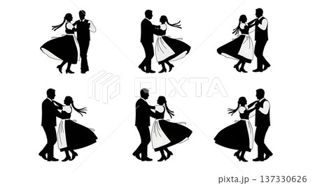 Black Solid Brazilian Samba Silhouettes Set of Six on White Background Black Solid Brazilian Samba Silhouettes Set of Six on White Background 137330626