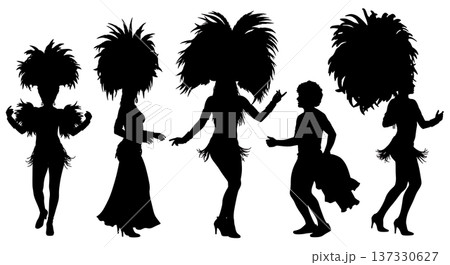 Black Solid Brazilian Samba Silhouettes Set of Six on White Background Black Solid Brazilian Samba Silhouettes Set of Six on White Background 137330627