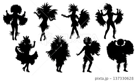 Black Solid Brazilian Samba Silhouettes Set of Six on White Background 137330628
