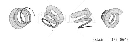 Monochrome Wireframe Grid Shape. Abstract 3D Geometric Spiral Shape 137330648