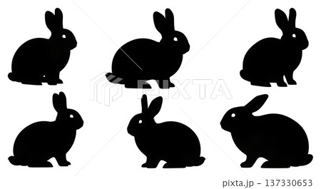 Black Solid Breed Variation Bunny Silhouettes Set of Six on White Background Black Solid Breed Variation Bunny Silhouettes Set of Six on White Background 137330653