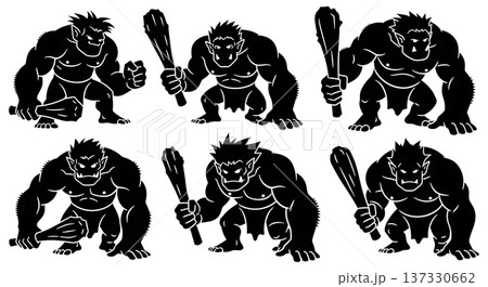 Black Solid Bridge Troll Silhouettes Set of Six on White Background Black Solid Bridge Troll Silhouettes Set of Six on White Background 137330662